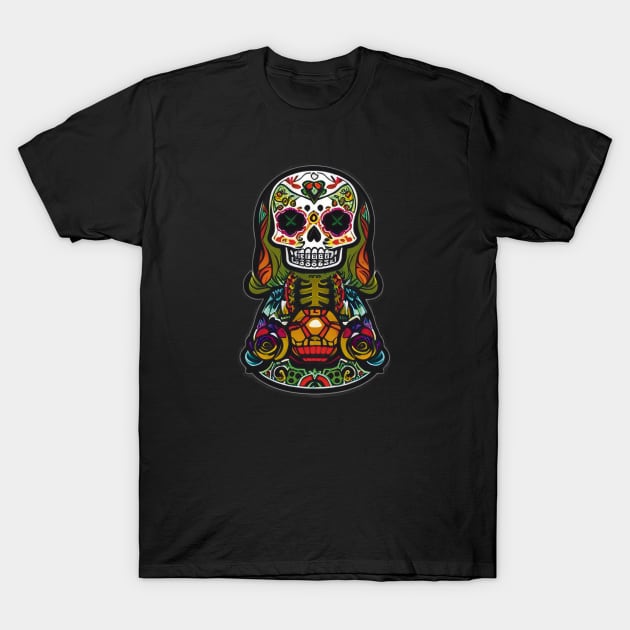 Dancing Shadows: A Graceful Sugar Skull Skeleton with Candlelight T-Shirt by ImaginativeInkPOD
